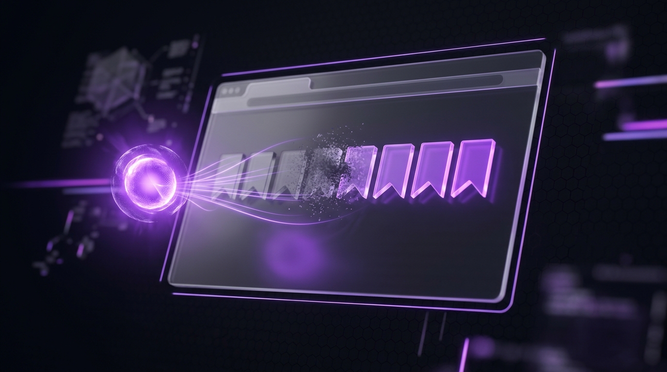 Abstract illustration of a bookmark set automatically switching based on the active browser tab's domain