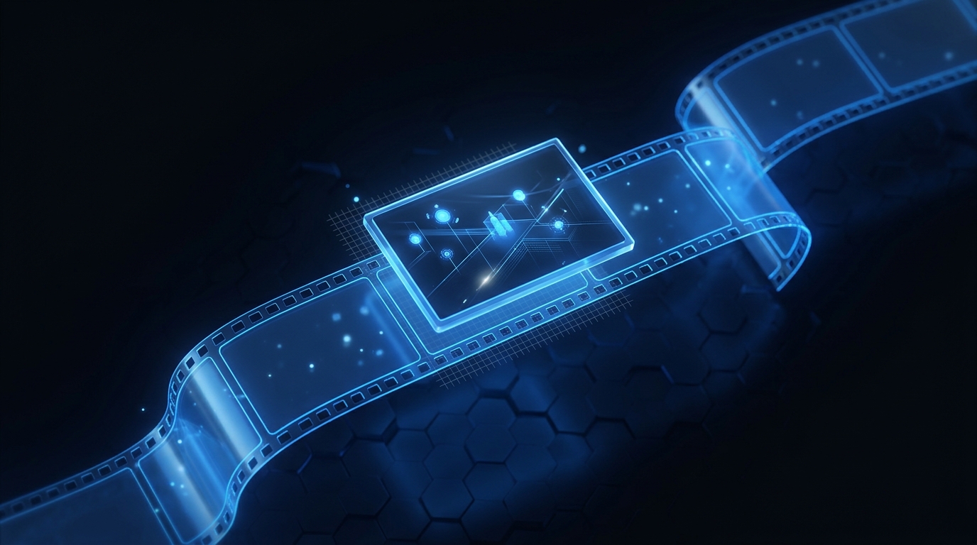 Abstract illustration of a single video frame being grabbed and turned into a thumbnail poster image