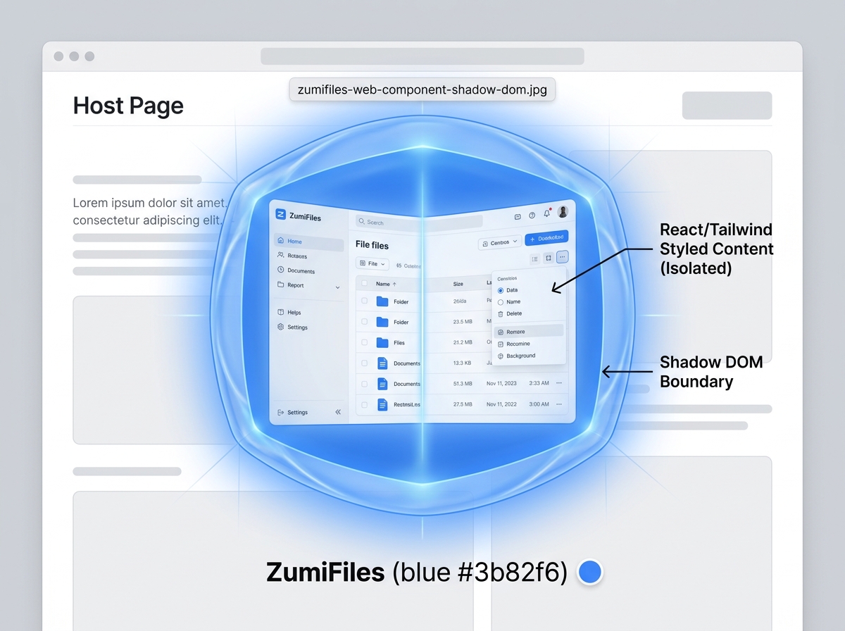 Abstract illustration of a ZumiFiles React app isolated inside a Shadow DOM web component