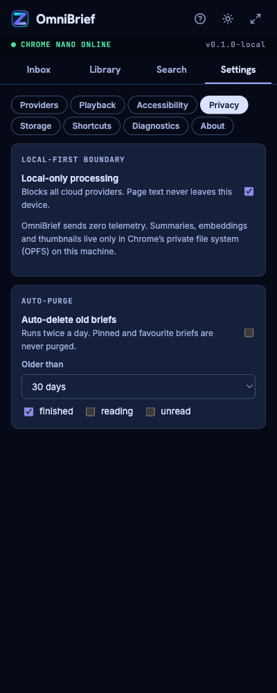 Privacy Configuration Panel
