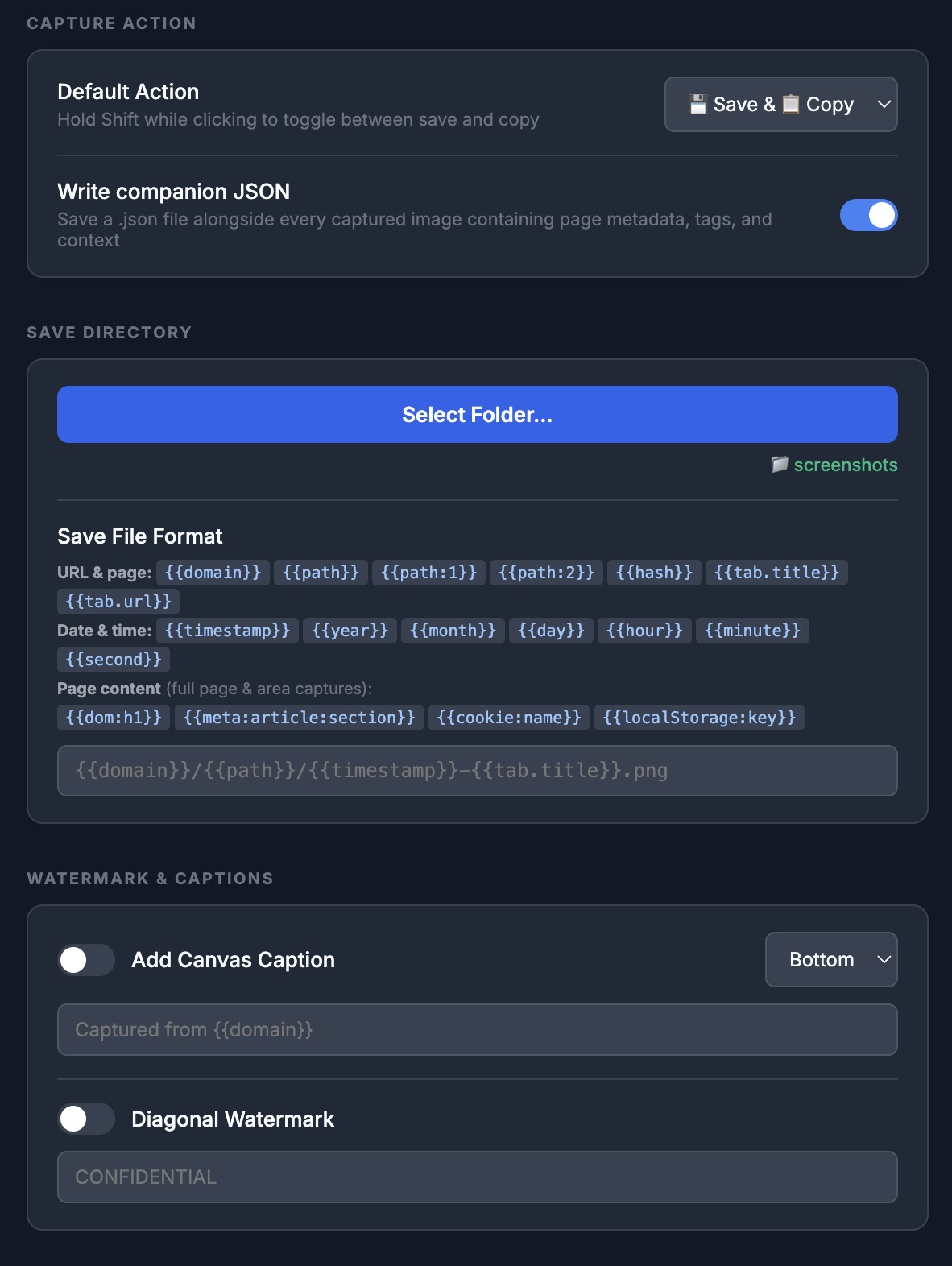 OmniCapt settings page showing URL Sets, Resolution Sets, and Pre-Capture Rules